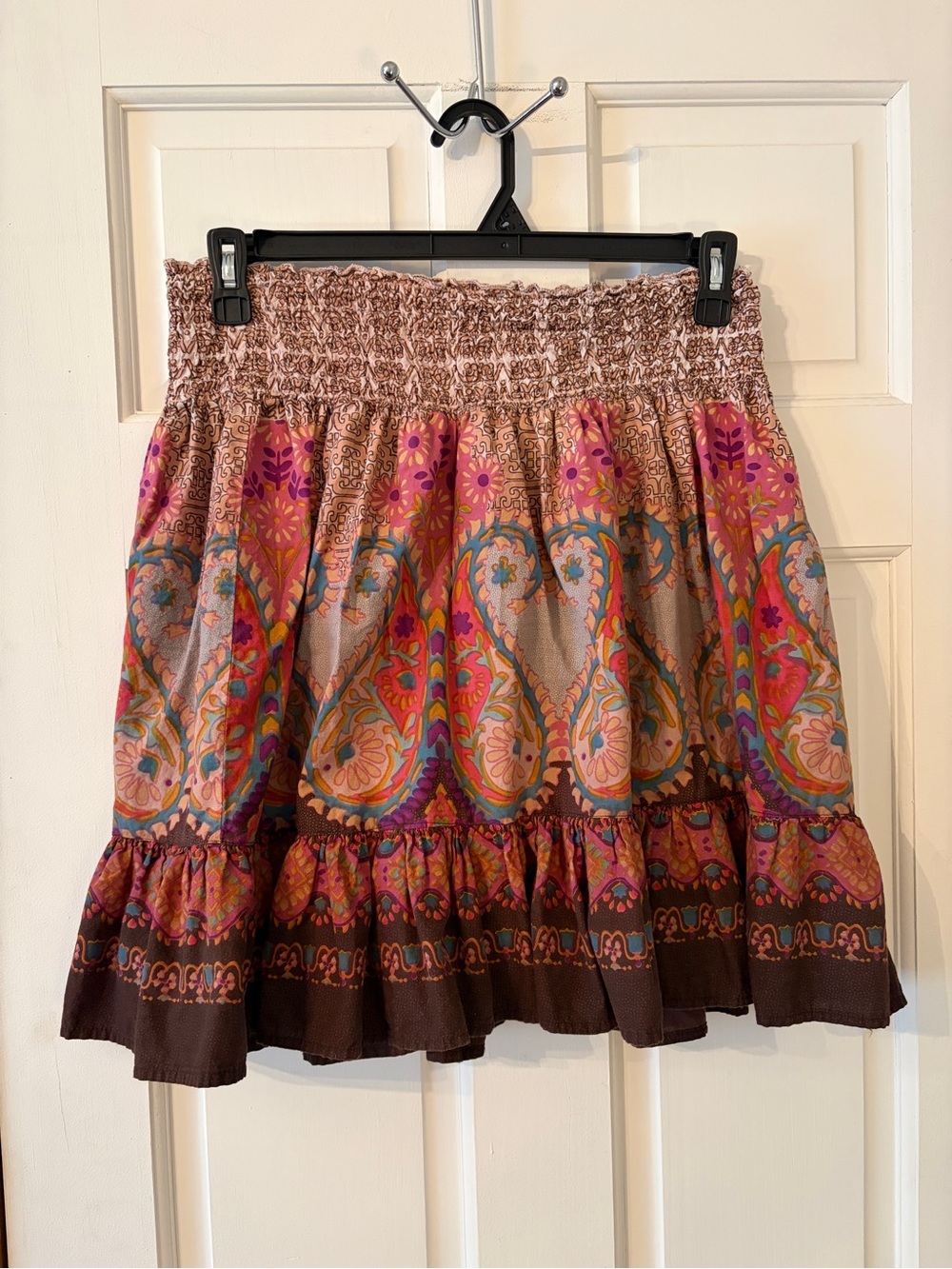Derek Heart Boho Paisley Ruffle Mini Skirt with Smocked Waist Size L